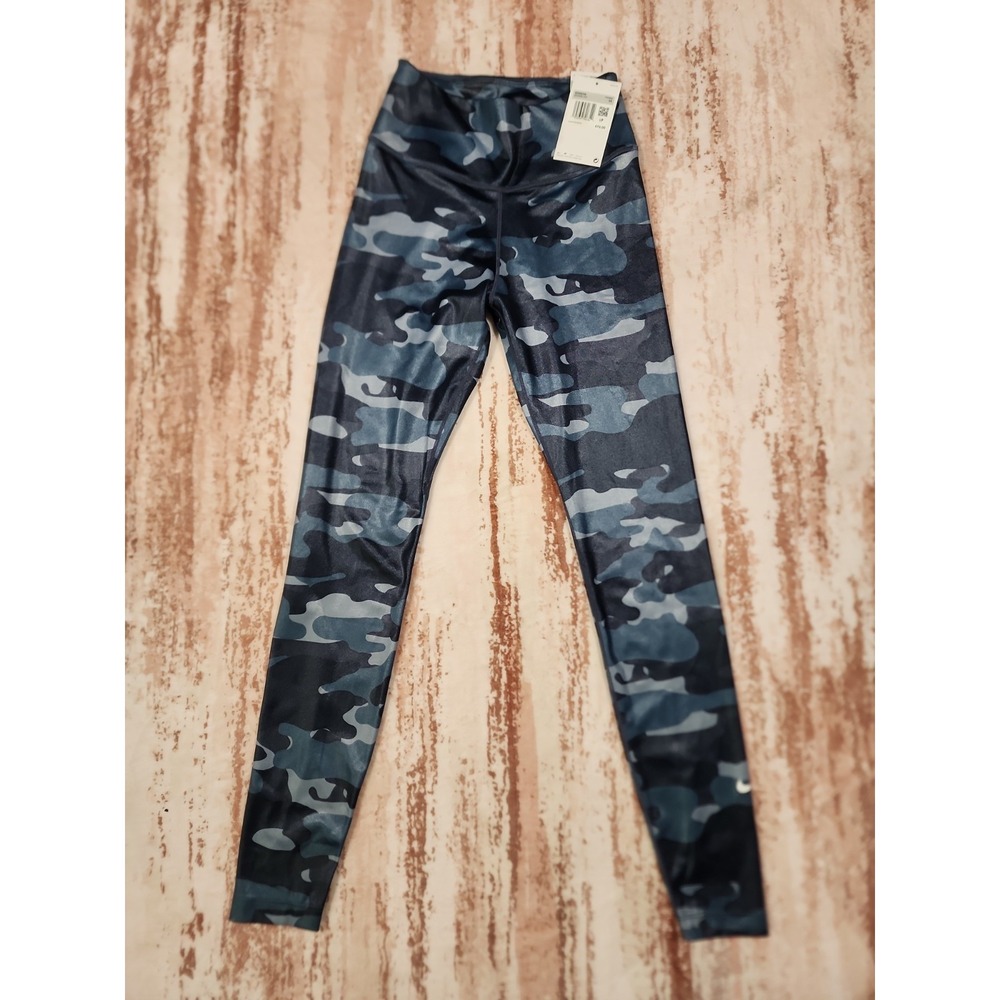 Nike Dri-FIT One Mid-Rise Camo Shine Leggings Thunder Blue NWT Size XS
